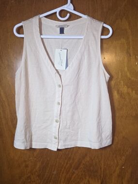 Universal Thread Cream Button Down Sleeveless V Neck Vest Knit NWT Size M